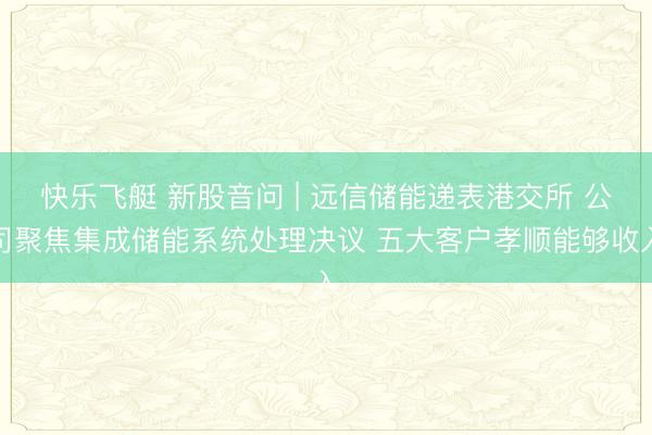 快乐飞艇 新股音问 | 远信储能递表港交所 公司聚焦集成储能系统处理决议 五大客户孝顺能够收入