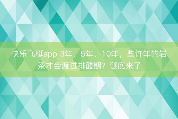 快乐飞艇app 3年、5年、10年，些许年的岩茶才会渡过排酸期？谜底来了